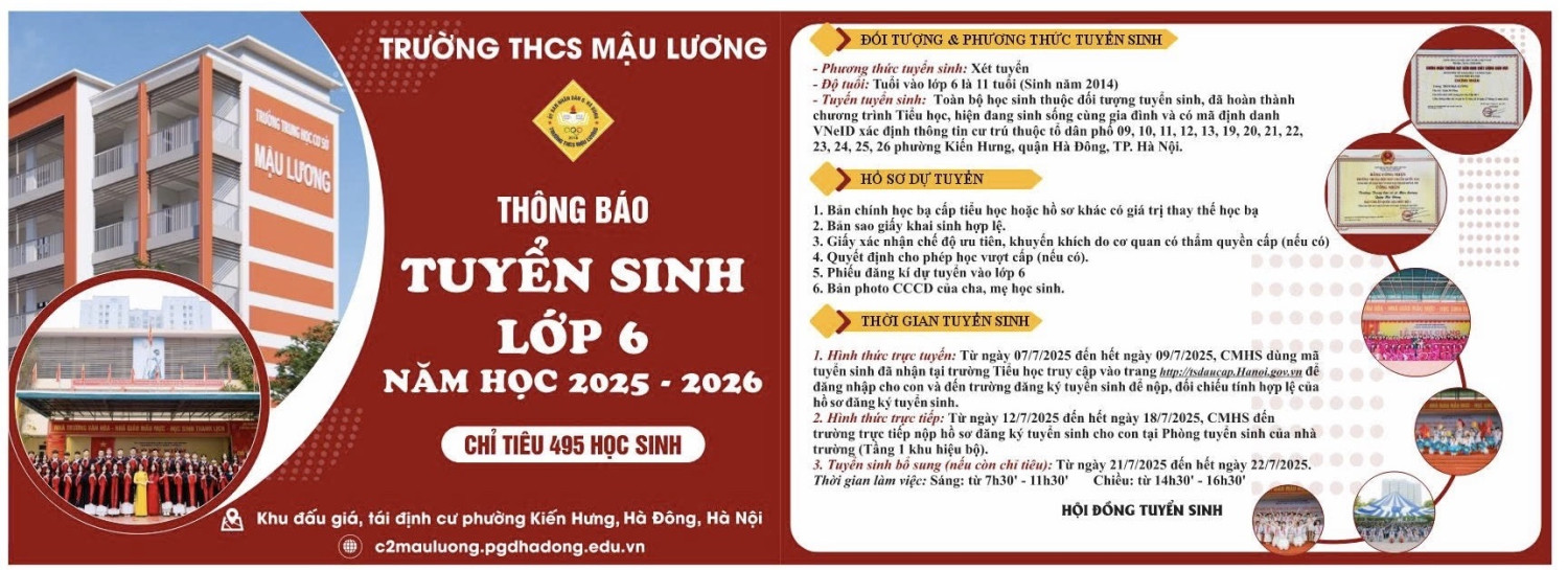 THÔNG BÁO TUYỂN SINH LỚP 6 NĂM HỌC 2025-2026